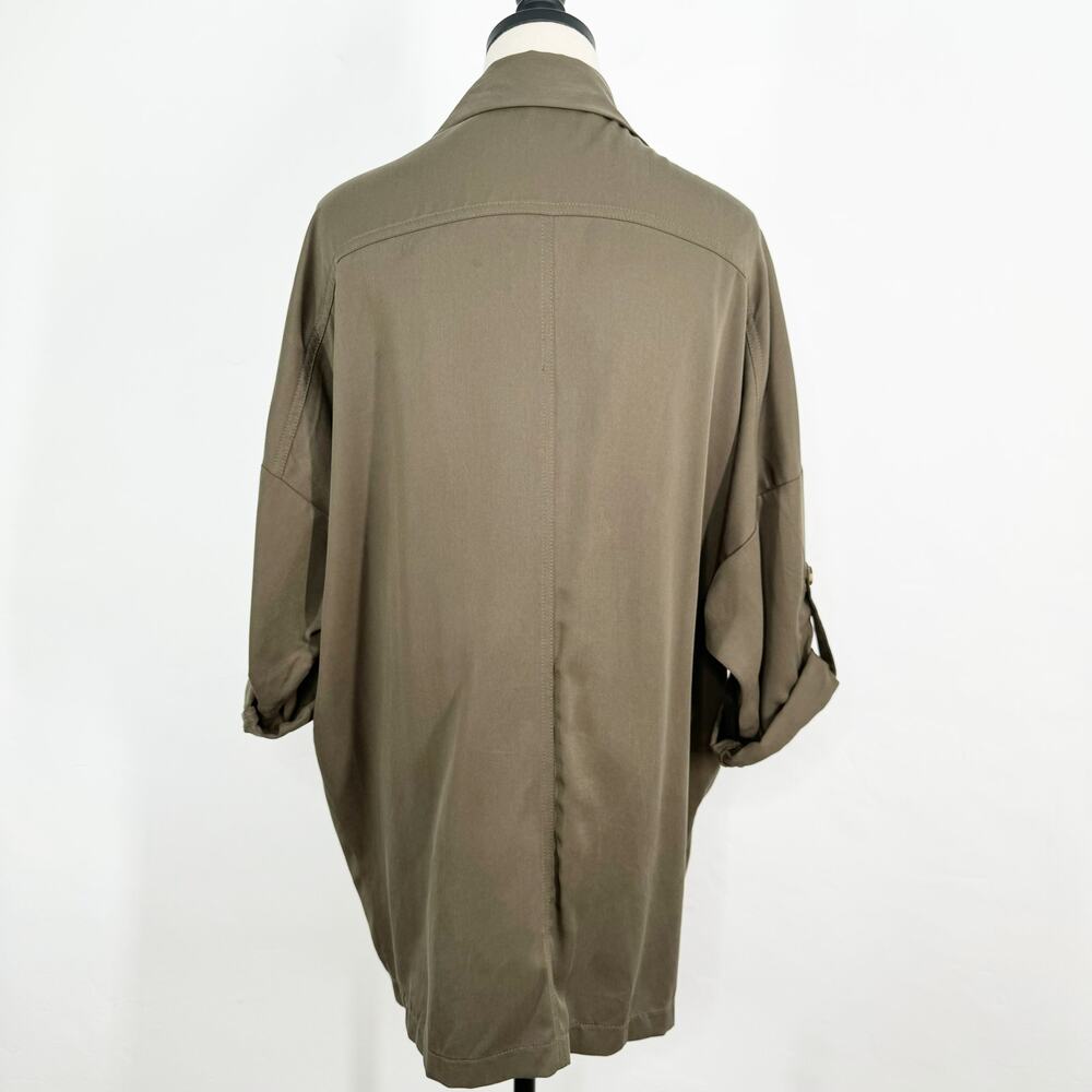 Lulu's Lucky Break Oversized Jacket Army Green Open Front Coat Preppy Size S - Picture 6 of 8